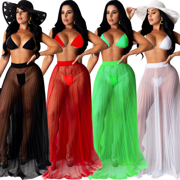 H132  supply Europe and America sexy bikini beach mesh pleated skirt multi-piece set can be sold separately