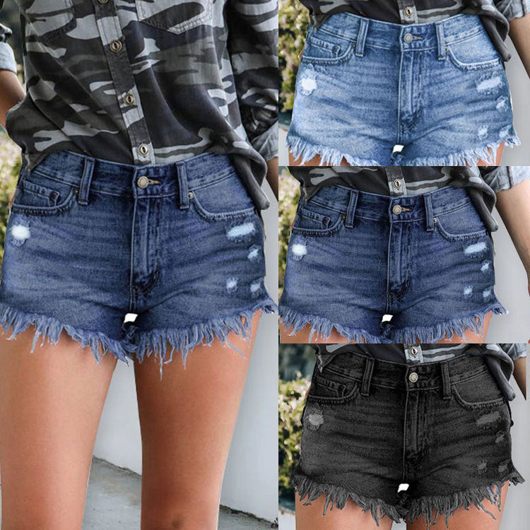Spring and summer new  hole tassel foot edge  independent station wish foot buckle split fork spot shorts