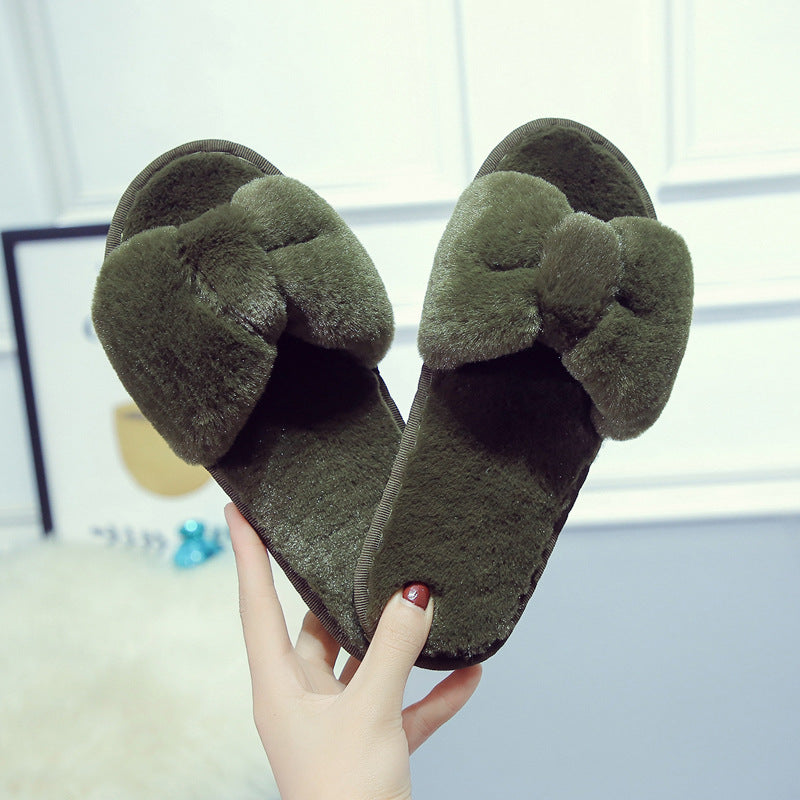 Bow-tie fuzzy slippers - wholesale manufacturer of comfortable indoor home slippers