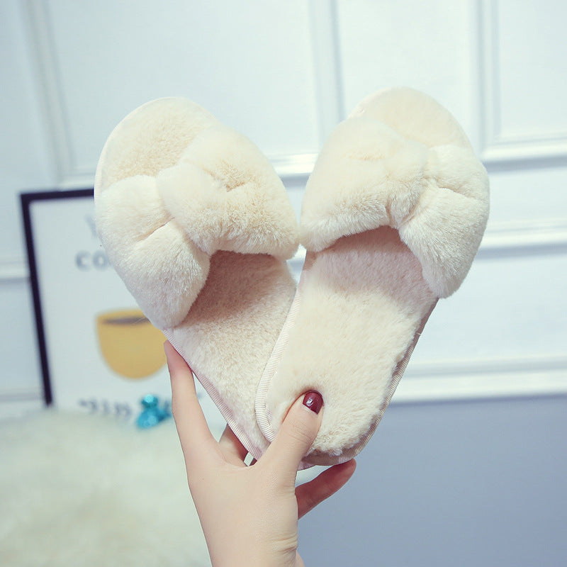 Bow-tie fuzzy slippers - wholesale manufacturer of comfortable indoor home slippers