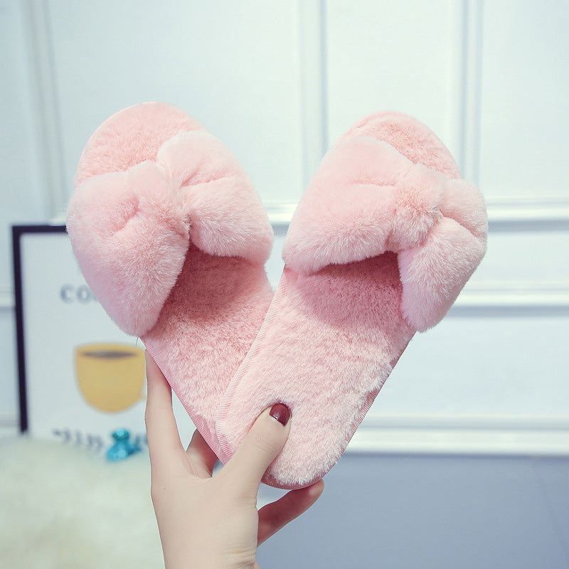 Bow-tie fuzzy slippers - wholesale manufacturer of comfortable indoor home slippers