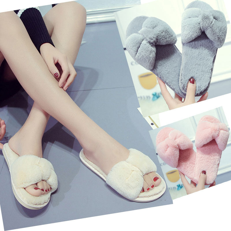 Bow-tie fuzzy slippers - wholesale manufacturer of comfortable indoor home slippers