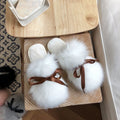 Fall and winter fur slippers for women, home bao tou slippers with bows, long hair bao tou slippers, indoor wooden floor heattech confinement cotton slippers