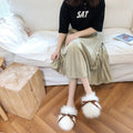 Fall and winter fur slippers for women, home bao tou slippers with bows, long hair bao tou slippers, indoor wooden floor heattech confinement cotton slippers