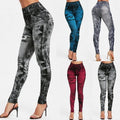 Summer european and american seamless fake ripped corset imitation denim bottom pants women's outwearhigh waist yoga nine-point pants women