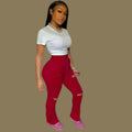 Factory hot sale: european & american style fashionable sexy butt-lifting slim-fit distressed pleated pocket micro-flare women's sweatpants