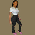 Factory hot sale: european & american style fashionable sexy butt-lifting slim-fit distressed pleated pocket micro-flare women's sweatpants