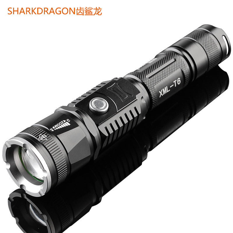 Cross-border new LED flashlight, rechargeable outdoor waterproof telescopic zoom multi-function T6 strong light flashlight