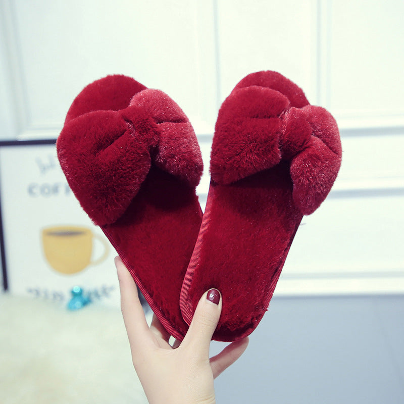 Bow-tie fuzzy slippers - wholesale manufacturer of comfortable indoor home slippers