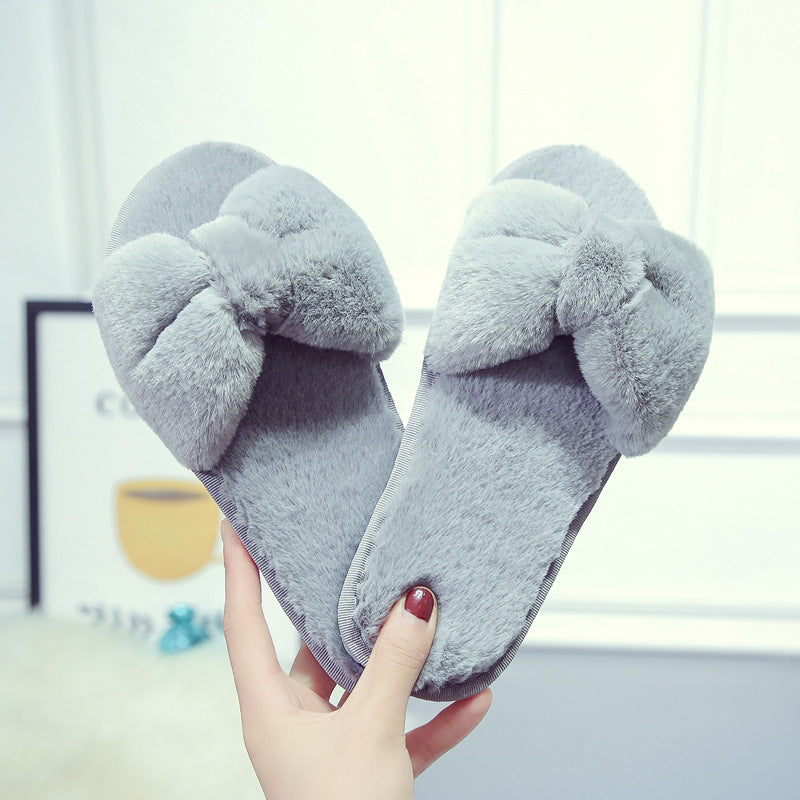 Bow-tie fuzzy slippers - wholesale manufacturer of comfortable indoor home slippers