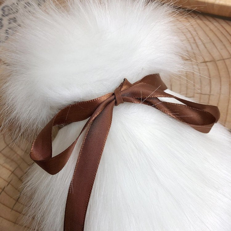 Fall and winter fur slippers for women, home bao tou slippers with bows, long hair bao tou slippers, indoor wooden floor heattech confinement cotton slippers