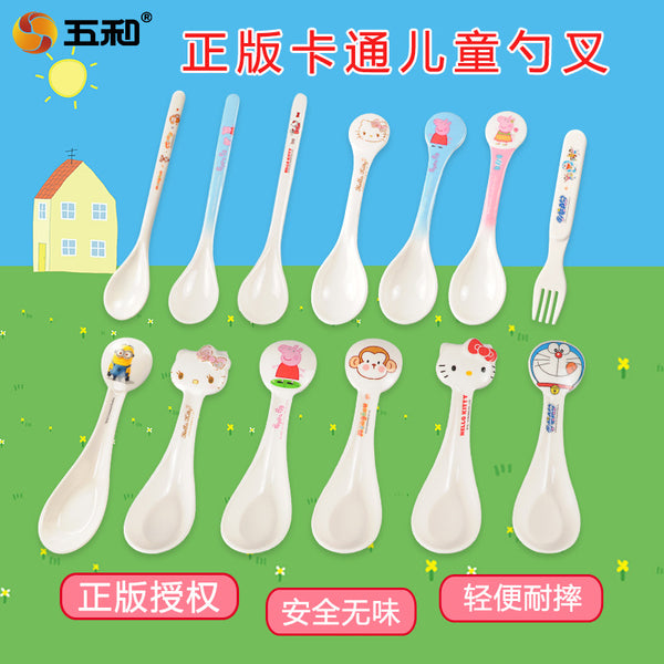 Wuhe melamine food grade baby spoon training eating spoon baby complementary food cartoon spoon children's spoon