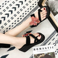 2024 summer european and american floral open-toe high heel flip-flop wedge sandals women's wholesale export shoes wish plus size