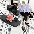 2024 summer european and american floral open-toe high heel flip-flop wedge sandals women's wholesale export shoes wish plus size