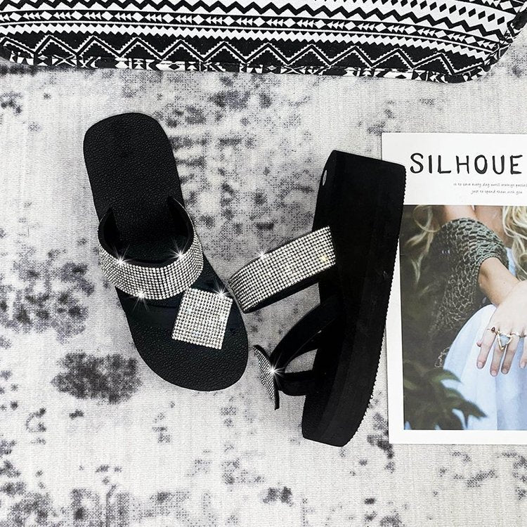 2024 summer new arrivals: women's casual rhinestone slip-on sandals - flat heel, open toe, roman style - direct from the manufacturer