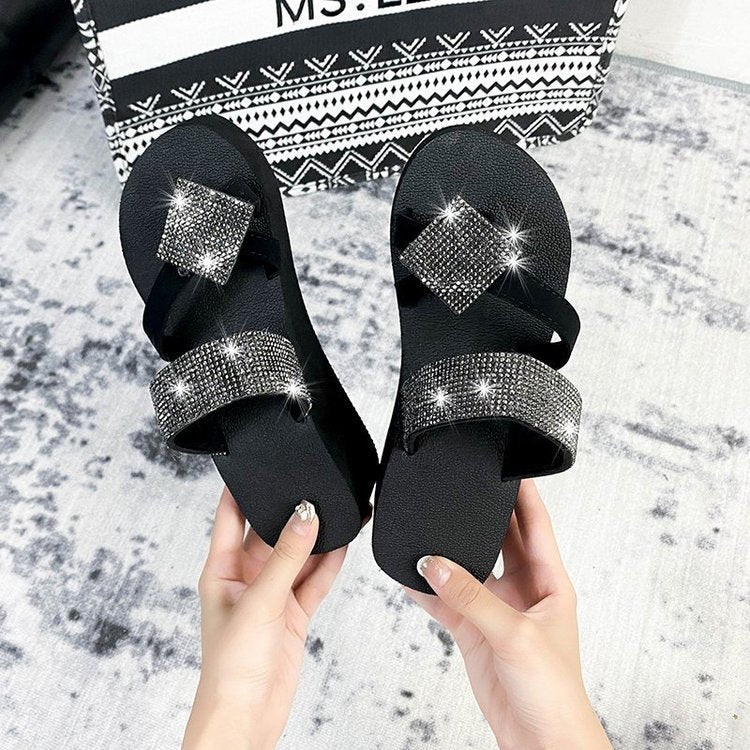 2024 summer new arrivals: women's casual rhinestone slip-on sandals - flat heel, open toe, roman style - direct from the manufacturer