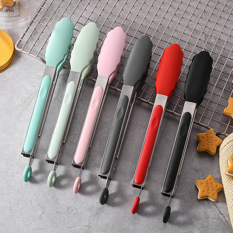 Factory direct candy-colored silicone food tongs - new food clips, bbq tongs, bread tongs