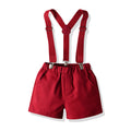 Children's clothing new arrivalsummer boys stripes stand collar short-sleeved shirt overalls boys gentleman dress suit