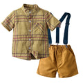 Children's clothing new arrivalsummer boys stripes stand collar short-sleeved shirt overalls boys gentleman dress suit