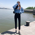 White straight-leg jeans women's spring new korean style stretch petite high-waisted fashion washed casual denim pants