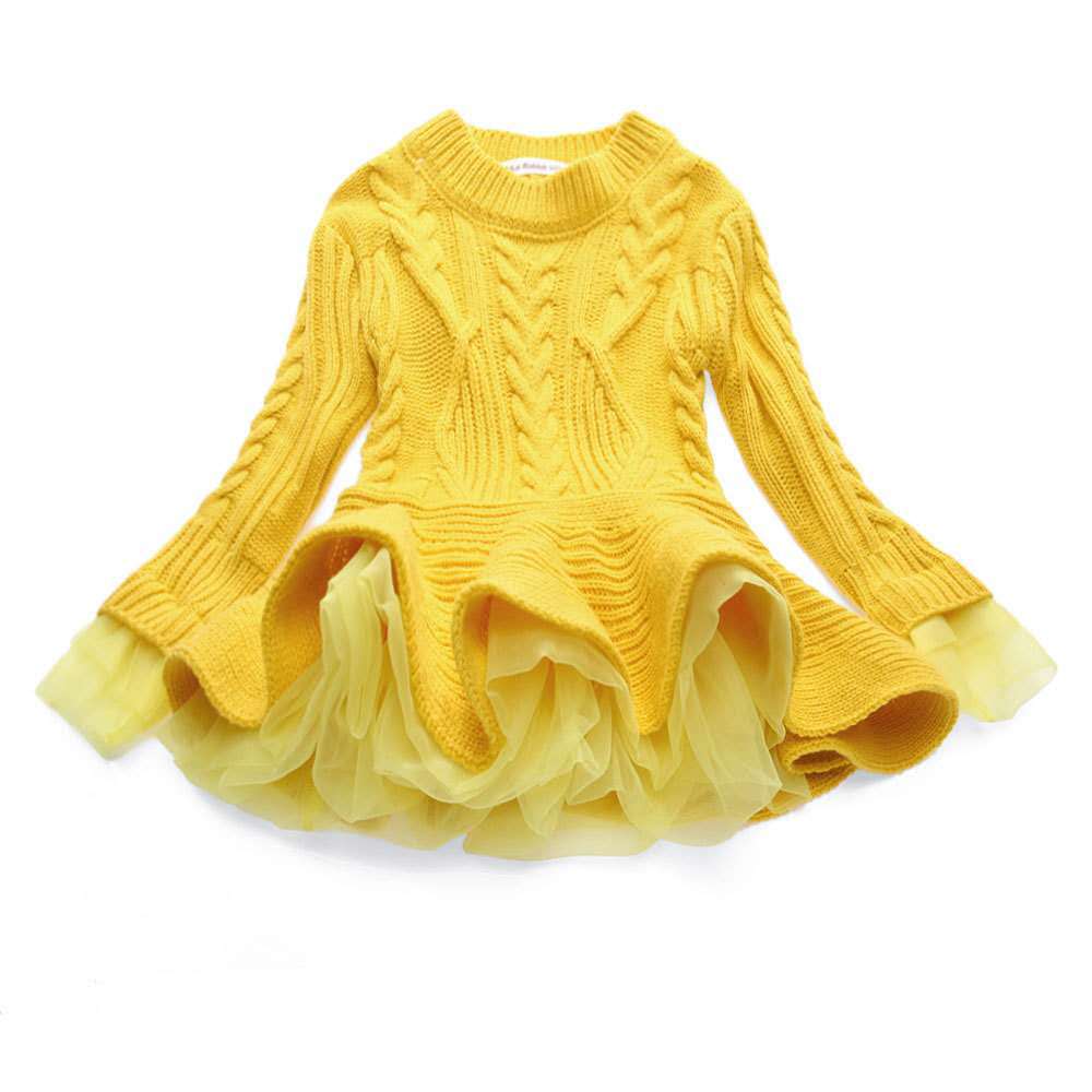 european and american autumn/winter collection: export-quality knitted long-sleeve girls' princess dress sweater dress - direct from the manufacturer
