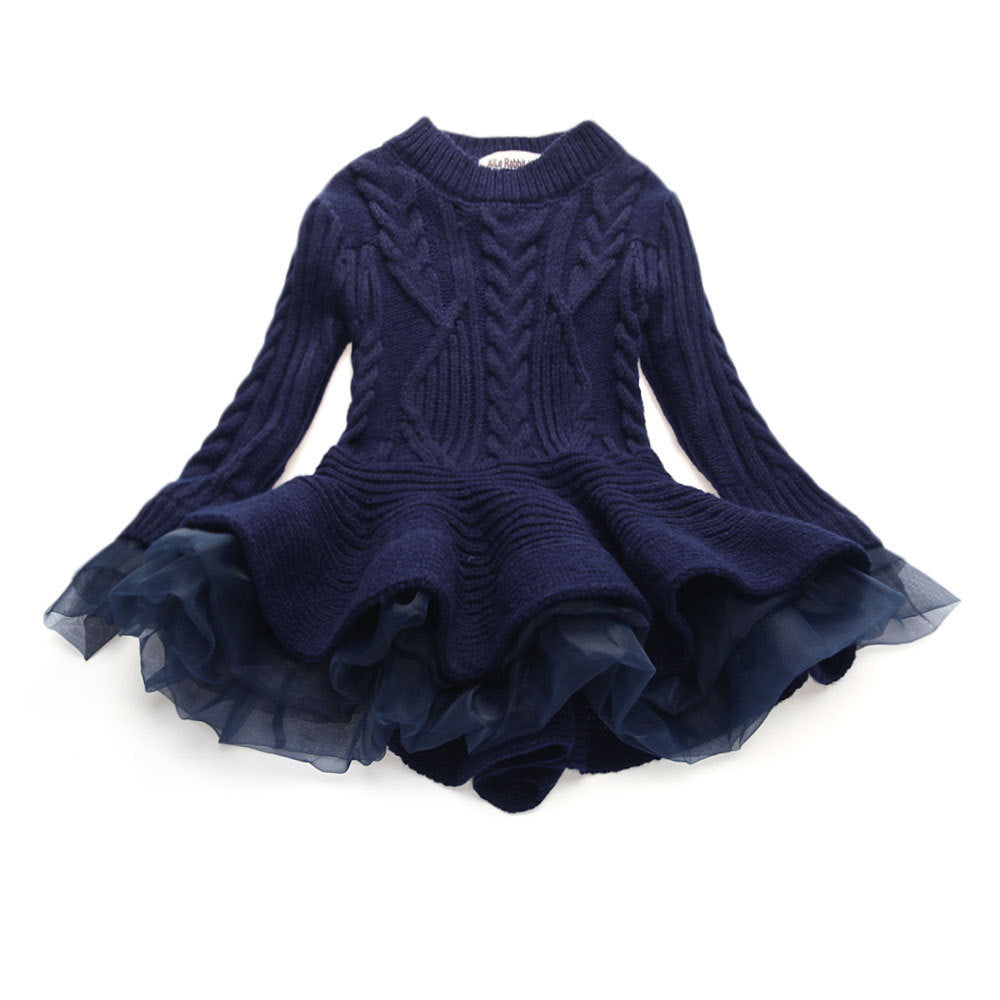 european and american autumn/winter collection: export-quality knitted long-sleeve girls' princess dress sweater dress - direct from the manufacturer