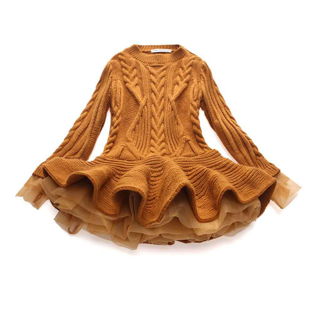 european and american autumn/winter collection: export-quality knitted long-sleeve girls' princess dress sweater dress - direct from the manufacturer