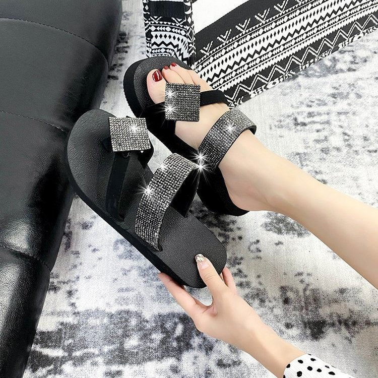 2024 summer new arrivals: women's casual rhinestone slip-on sandals - flat heel, open toe, roman style - direct from the manufacturer