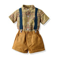Children's clothing new arrivalsummer boys stripes stand collar short-sleeved shirt overalls boys gentleman dress suit