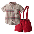 Children's clothing new arrivalsummer boys stripes stand collar short-sleeved shirt overalls boys gentleman dress suit