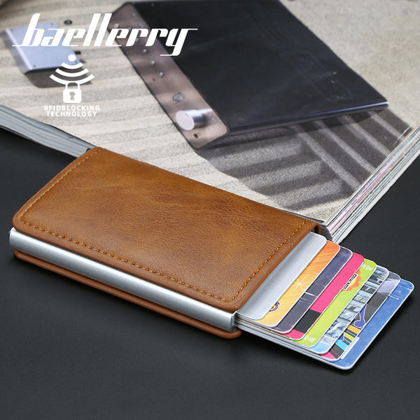 Baellerry men's vertical automatic elastic card type multi-functional card bag European and American anti-degaussing RFID card holder wholesale