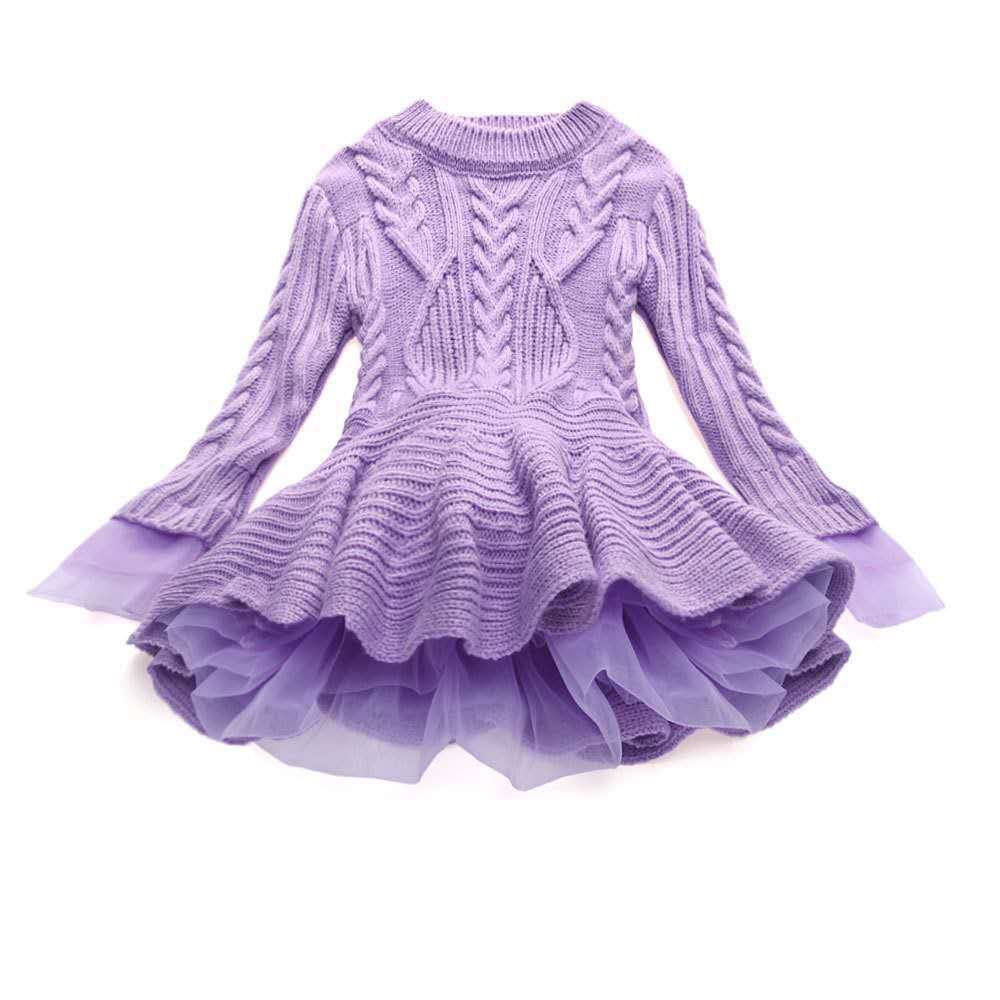 european and american autumn/winter collection: export-quality knitted long-sleeve girls' princess dress sweater dress - direct from the manufacturer
