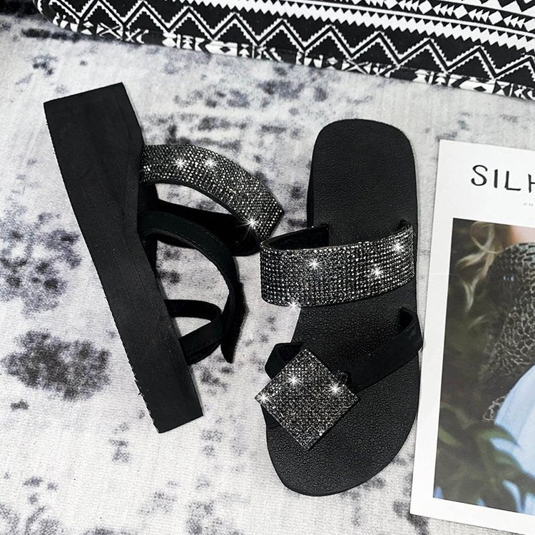 2024 summer new arrivals: women's casual rhinestone slip-on sandals - flat heel, open toe, roman style - direct from the manufacturer