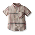 Children's clothing new arrivalsummer boys stripes stand collar short-sleeved shirt overalls boys gentleman dress suit