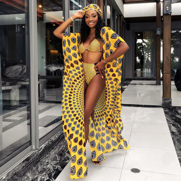 Spot 2020 summer European and American hollow positioning printing 3-piece set swimsuit fashion casual set