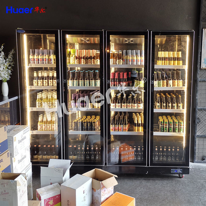 Huaer beer cabinet commercial vertical freezer bar freezer defogging four-door refrigerator air-cooled beverage refrigerated display cabinet