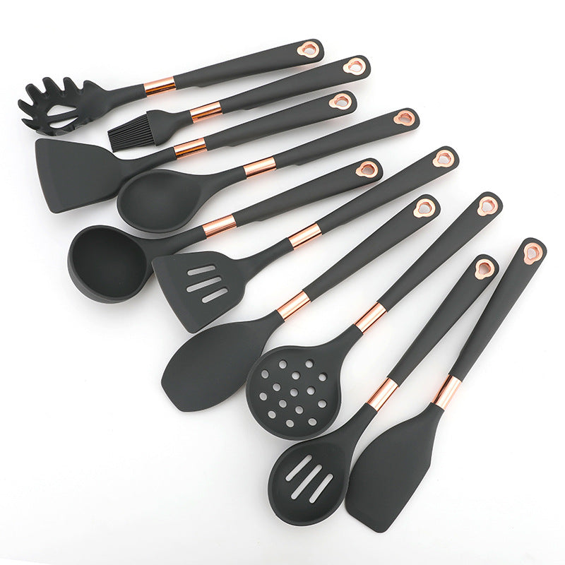 Cross-border silicone cooking spaghetti spoon scraper set Kitchenware rose gold handle large kitchen set high temperature resistance