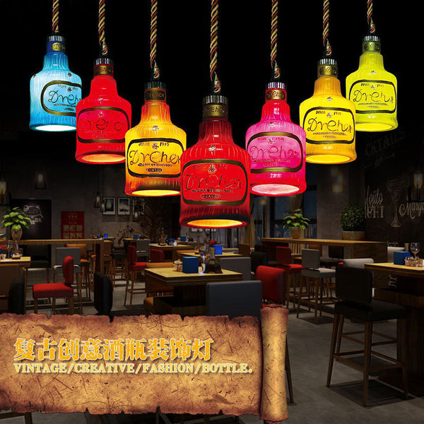 Retro bar restaurant wine bottle chandelier creative lighting personalized cafe tea house leisure bar KTV wine bottle lamp