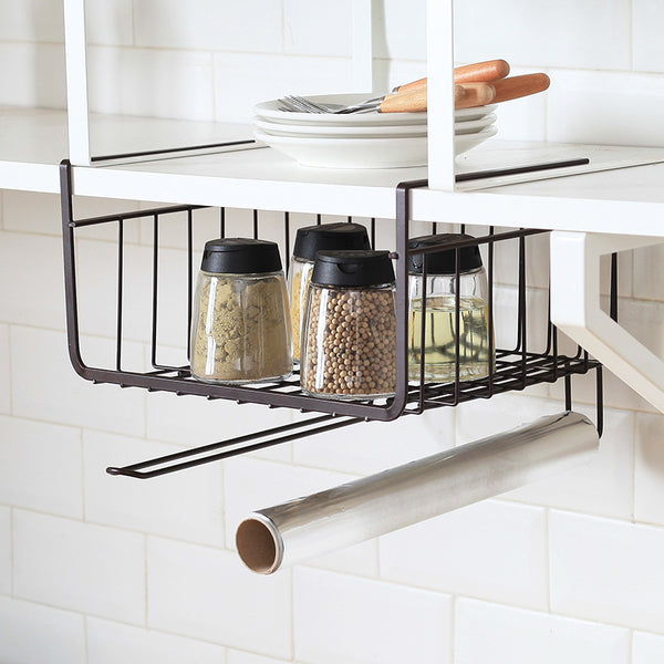 Household cabinets plug-in non-punching clothes storage basket, kitchen wrought iron space-saving seasoning rack storage and finishing