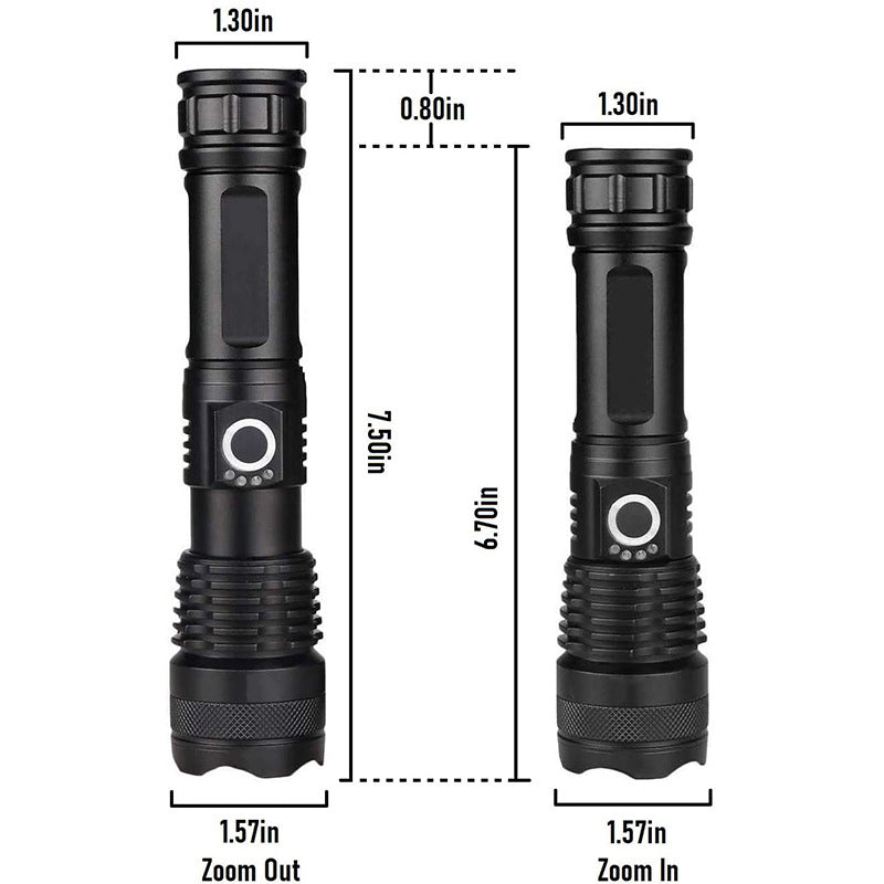 Cross-border explosive XHP50 high-brightness and strong light flashlight, aluminum alloy outdoor waterproof charging zoom LED flashlight