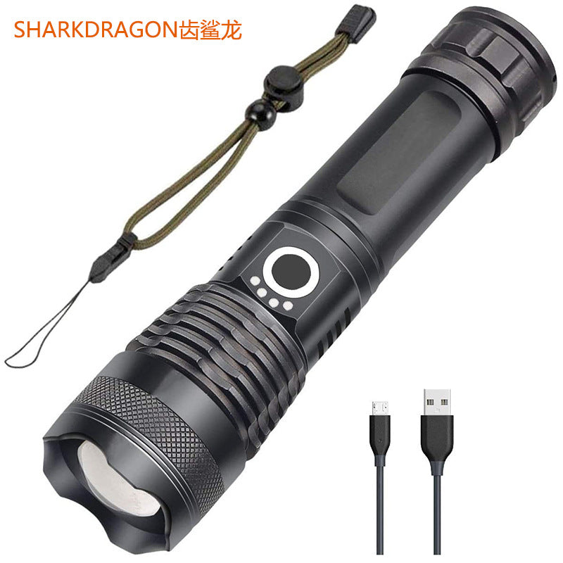 Cross-border explosive XHP50 high-brightness and strong light flashlight, aluminum alloy outdoor waterproof charging zoom LED flashlight