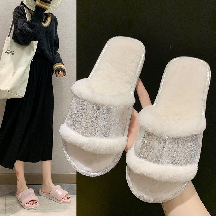 New plush slippers, women's crossover slides, ladies' plush indoor slippers, autumn/winter home slippers wholesale