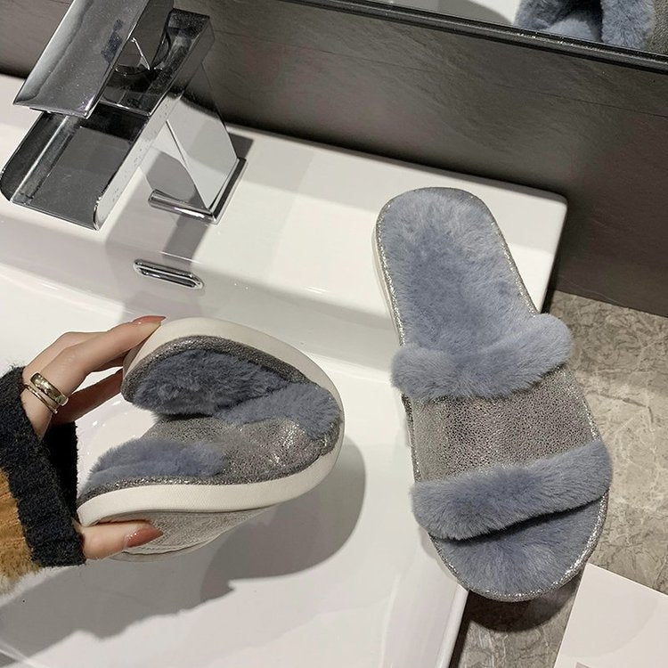 New plush slippers, women's crossover slides, ladies' plush indoor slippers, autumn/winter home slippers wholesale