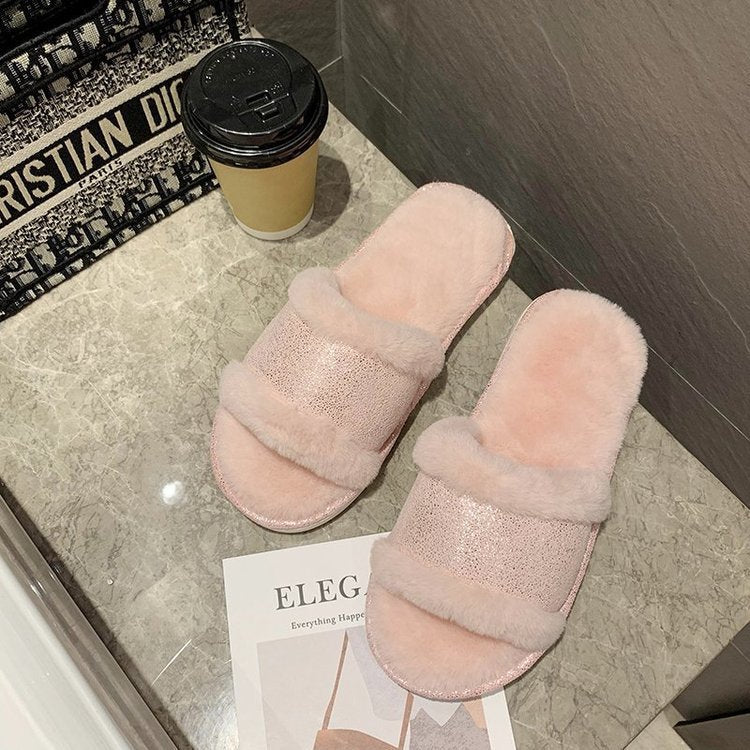 New plush slippers, women's crossover slides, ladies' plush indoor slippers, autumn/winter home slippers wholesale