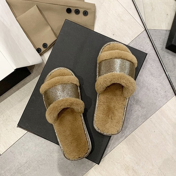 New plush slippers, women's crossover slides, ladies' plush indoor slippers, autumn/winter home slippers wholesale