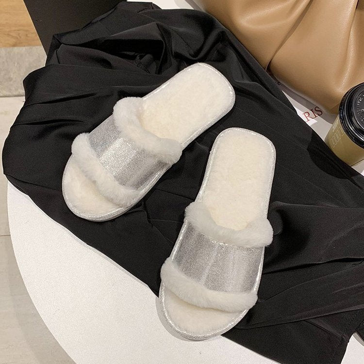 New plush slippers, women's crossover slides, ladies' plush indoor slippers, autumn/winter home slippers wholesale