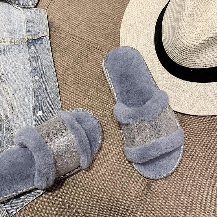 New plush slippers, women's crossover slides, ladies' plush indoor slippers, autumn/winter home slippers wholesale