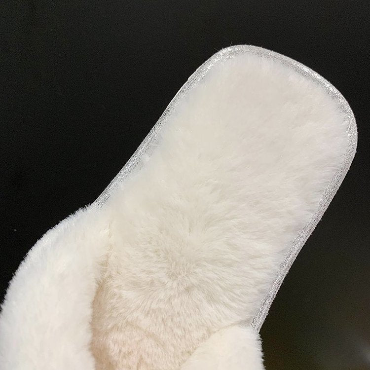 New plush slippers, women's crossover slides, ladies' plush indoor slippers, autumn/winter home slippers wholesale