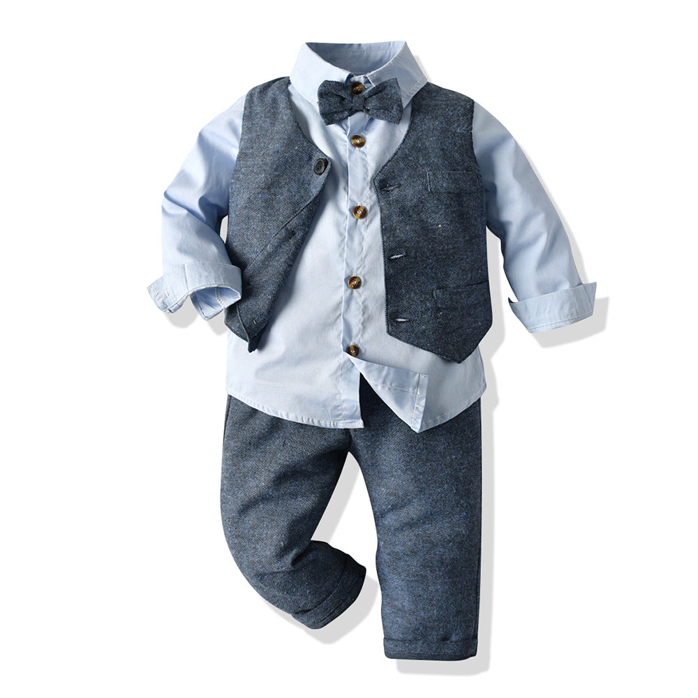 Export spring & fall new arrivals: children's vest, shirt, and pants gentleman's set - cross-border wholesale for boys and babies