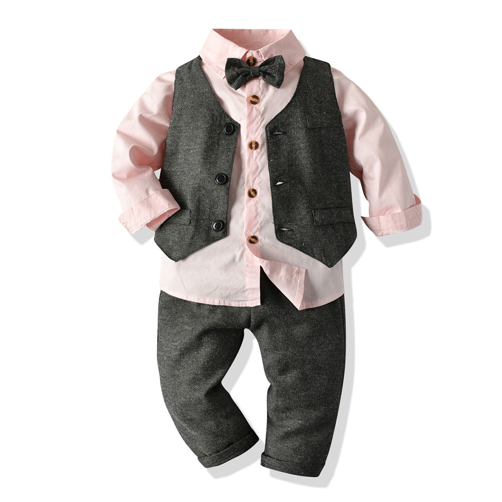 Export spring & fall new arrivals: children's vest, shirt, and pants gentleman's set - cross-border wholesale for boys and babies